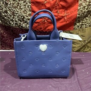 Betsey Johnson Navy Heart Embossed Purple Handbag